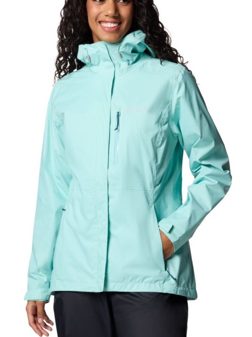 Light Teal Columbia Pouring Adventure Rain Jacket Outdoor Hiking Gorpcore